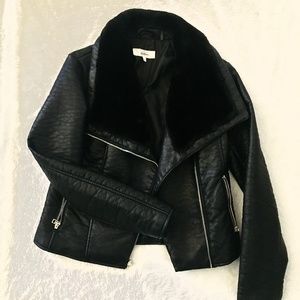 Faux Leather Moto Jacket with Fur Collar
